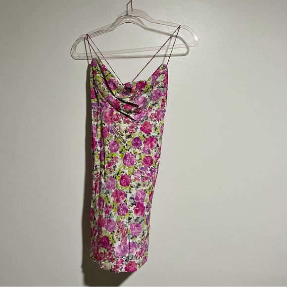 New For Love and Lemons Paulina pink and green floral lace up mini dress XL - Picture 7 of 9